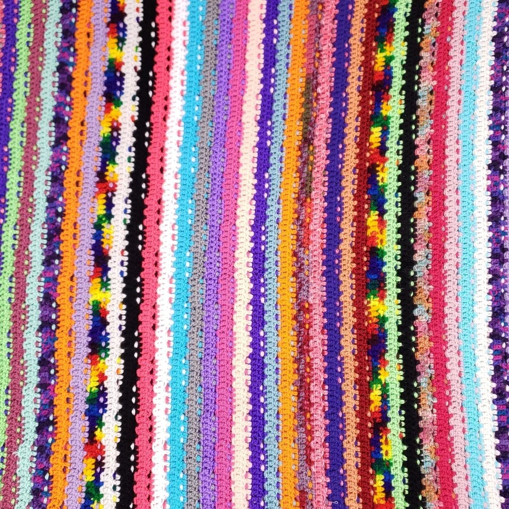 Handmade Multicolor Crochet Knit Blanket 35x60 Boho Retro Fringe Throw‎